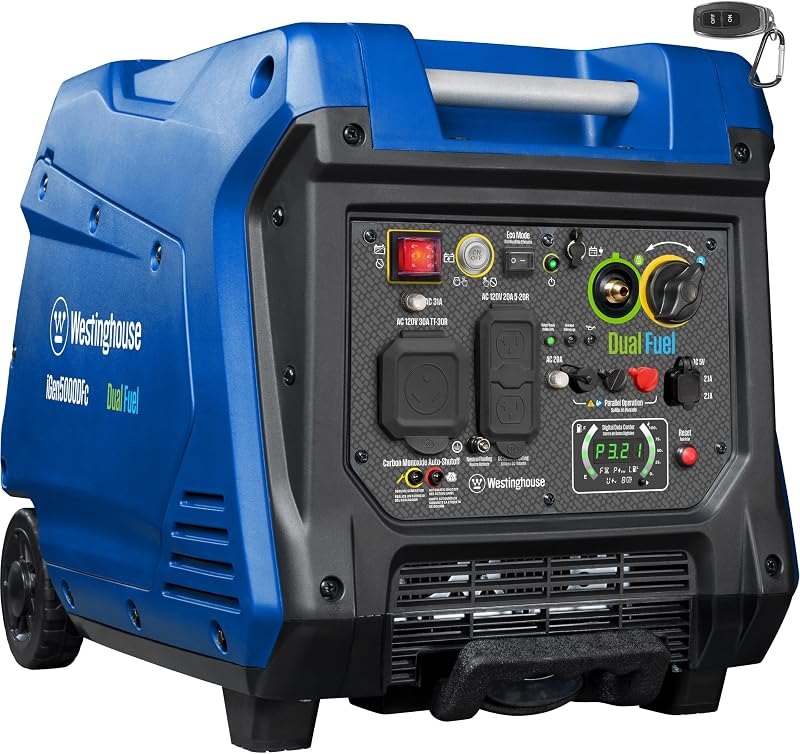 Westinghouse 5000 Peak Watt Super Quiet Dual Fuel Portable Inverter Generator, Remote Electric Start, Gas & Propane
