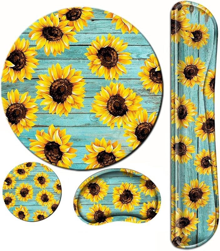Sunflower Mouse Pad and Keyboard Wrist Rest Ergonomic Wrist pad for Keyboard and Mouse Mat Set 4 in 1 Mousepad with