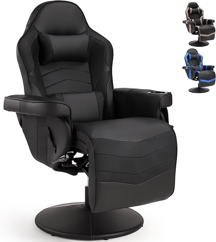 LVUYOYO Reclining Gaming Chair, Gaming Chair with Footrest and Massage, High Back PU Leather Gaming Recliner