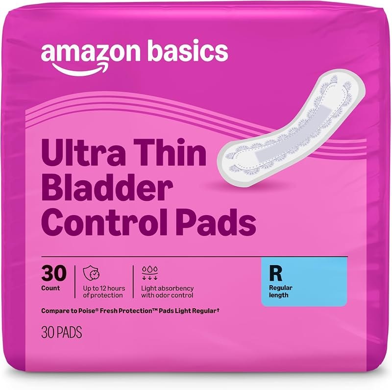 Amazon Basics Women's Incontinence Pads, Bladder Control & Postpartum, Light Absorbency, Unscented, 30 Count