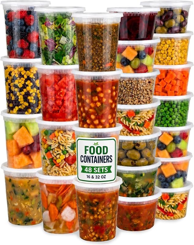 48 Sets Plastic Food Storage Deli Containers w/ Lids 16oz Pint & 32oz Quart — meal prep container set for meal prep