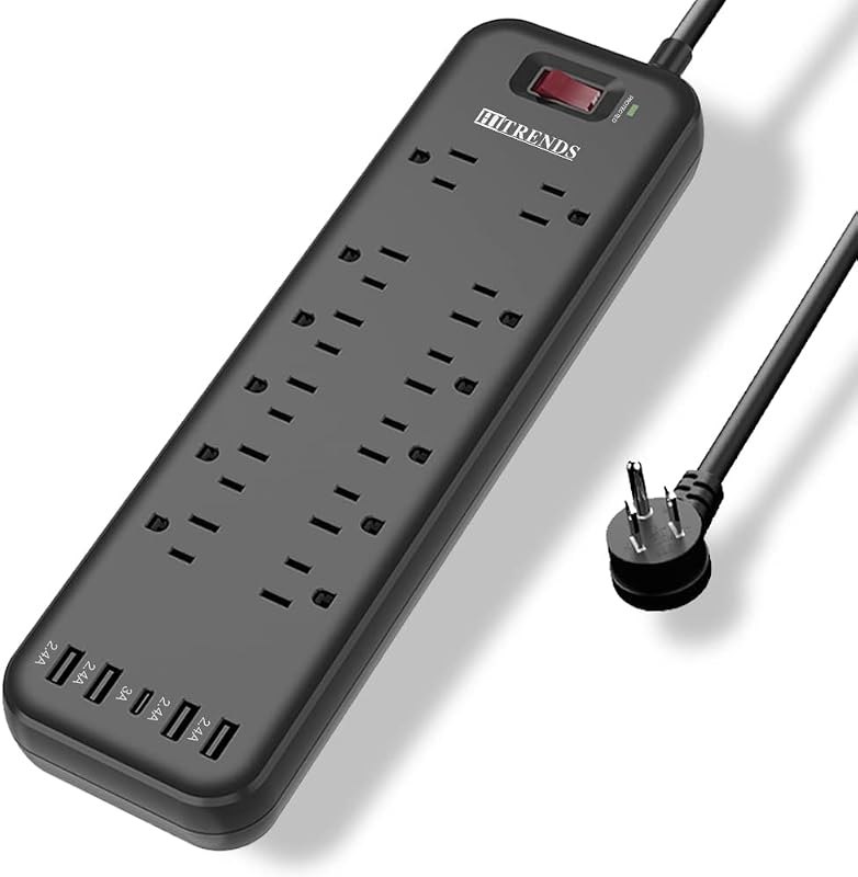 Power Strip Surge Protector with 12 Outlets & 4 USB Ports & 1 USB-C Port (5V/3A), 2360 Joules, Angled Flat Plug
