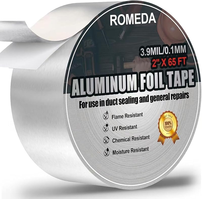 Romeda Aluminum Foil Tape, 2 inch x 65 Feet Foil Tape (3.9 mil), Silver Insulation Adhesive Metal Tape, High