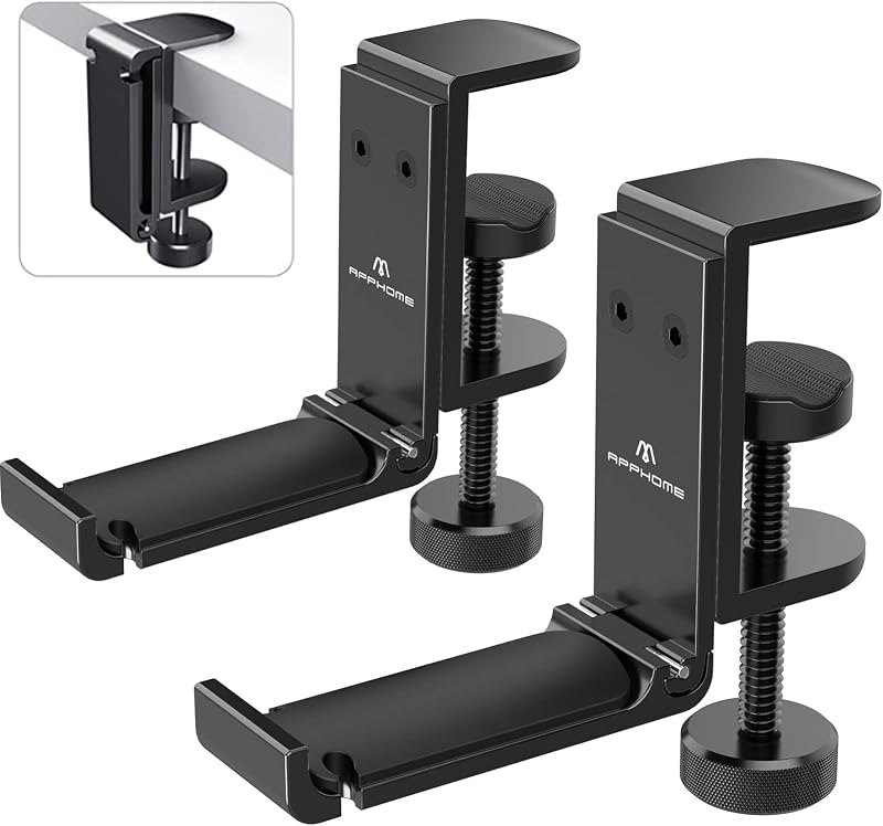 2Pack Upgrade Foldable Headphone Stand Under Desk PC Gaming Headset Hanger Holder Hook Clamp with Built in Cable Clip