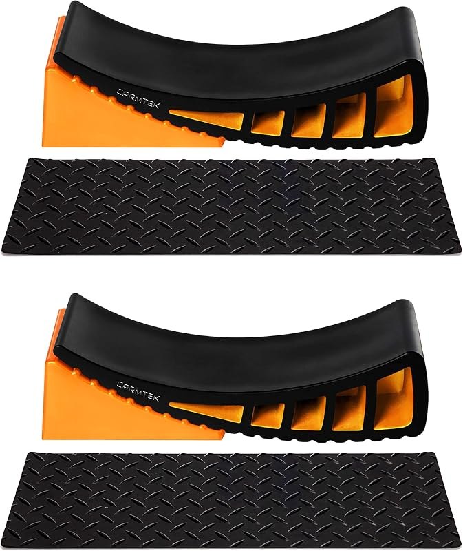 CARMTEK Camper Leveler Kit - Curved RV Levelers with Camper Wheel Chocks and Grip Mats — best rv slide out leveler for