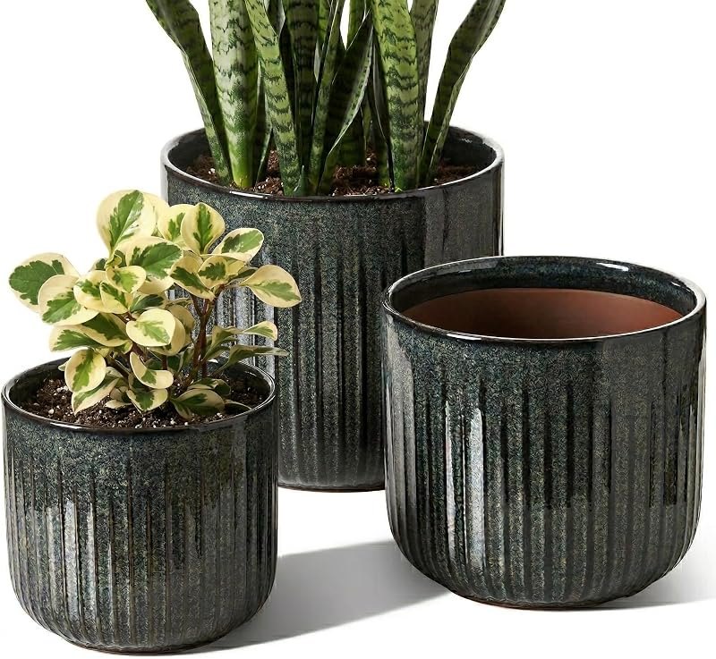 LE TAUCI Ceramic Pots for Plants, 8.3/7/6 Inch Indoor Planters with Drainage Holes & Mesh, Modern Glossy Glaze