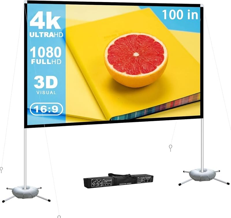 Portable Projector Screen Outdoor Movie: Foldable Rear 4K Projection Screens Stand for Camping Travel Backyard Video