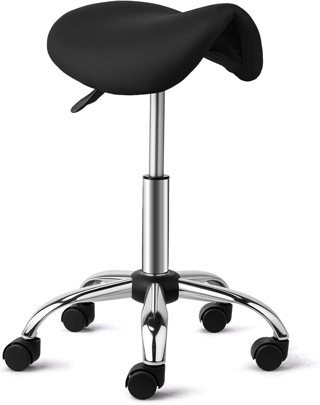 OmySalon Saddle Stool Rolling Chair, Ergonomic Saddle Chair with Swivel Wheels, Adjustable Hydraulic Stylist Cutting