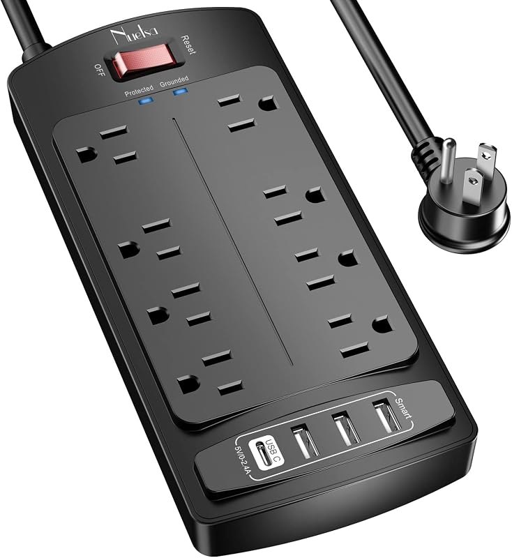 Surge Protector Power Strip - Nuetsa Flat Plug Extension Cord with 8 Outlets and 4 USB Ports, 6 Feet Power Cord, 2700