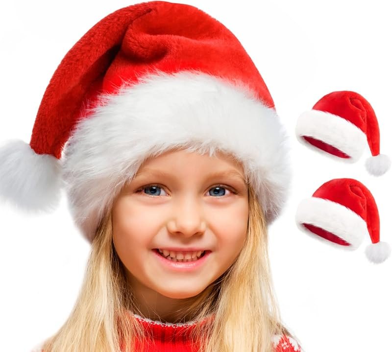 Christmas Santa Hat for Adults Kids Baby, Plush Velvet Santa Claus Hat for Xmas New Year Holiday Party — new years eve