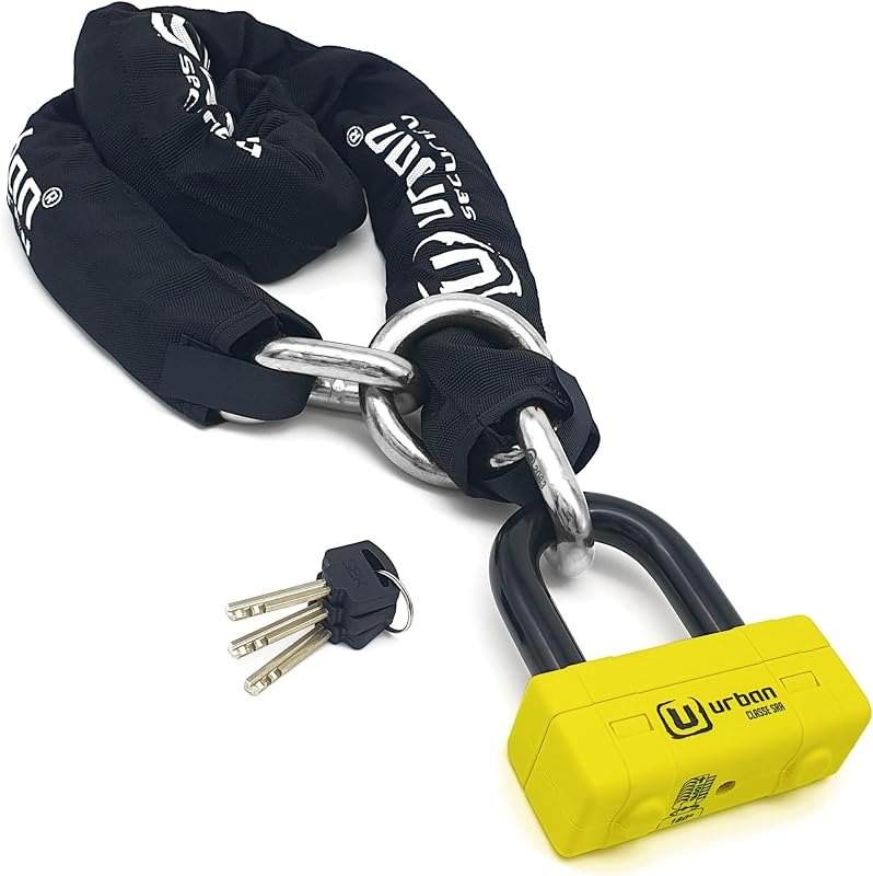Urban UR74120L Heavy Duty Chain Lock with Ring ø13mm/0.51in + Mini U Disc Lock, High Security SRA Approved