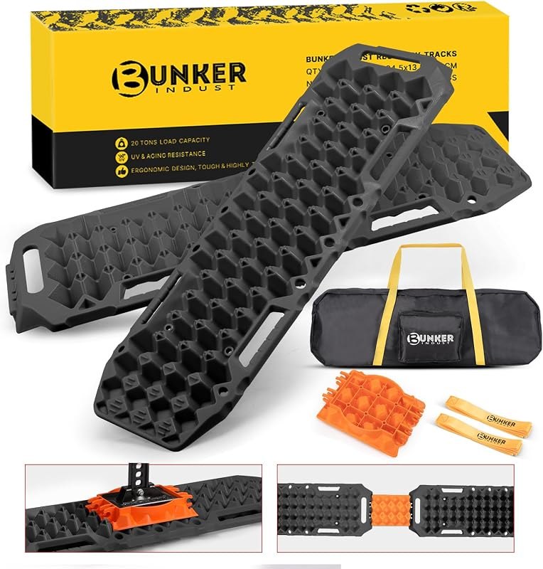 BUNKER INDUST Off-Road Traction Boards with Jack Lift Base,2 Pcs Multifunctional Recovery Track Ramp Traction Mat for