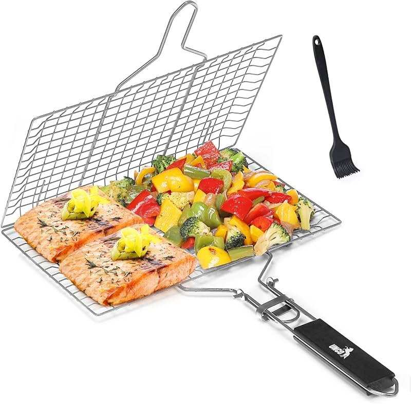 BBQ Grill Basket, Folding Stainless Steel Portable BBQ Grill Basket — kitchenAid grill basket for kitchenaid grill