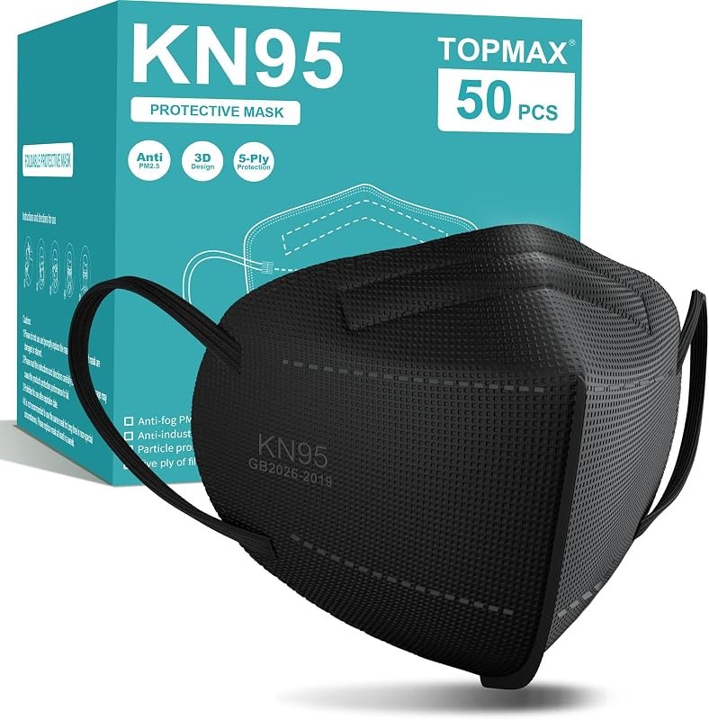 TOPMAX KN95 Face Masks 50 Pack 5-Ply Breathable Filter Efficiency≥95% Protective Cup Dust Disposable Masks Against