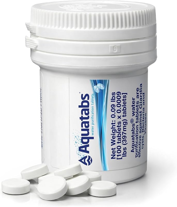 Aquatabs Water Purification Tablets, 397mg 100 Pack, Camping & Emergency — emergency water purification tablets for