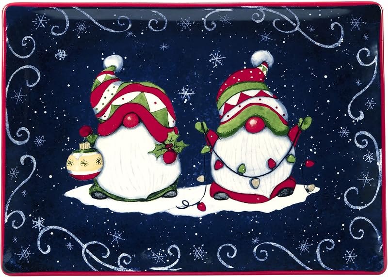 Certified International Holiday Magic Gnomes Rectangular Serving Platter, 14" X 10", Multicolor, Large — Thanksgiving