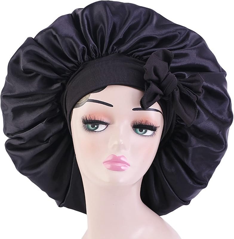 Satin Bonnet Silk for Hair Sleeping: Women Tie Bonnets Adjustable Night Cap Jumbo Size Comfortable Wide Band for