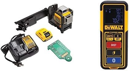 DEWALT 12V MAX Line Laser, 3 X 360, Green with Laser Measure Tool/Distance Meter, 100-Feet with Bluetooth (DW089LG &