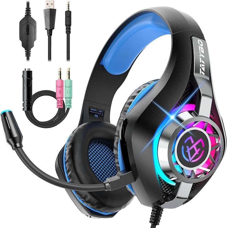 Tatybo Gaming Headset for PS5 PC, Noise Canceling Mic, RGB, Black Blue — PS6 Gaming Headset for ps6 gaming headset
