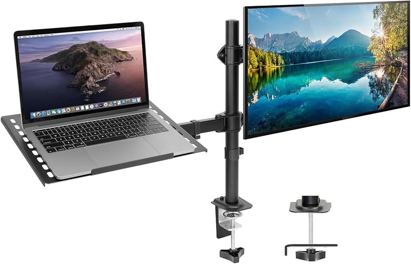 Mount-It! Laptop Desk Mount with Monitor Arm, Dual Laptop and Monitor Stand, Fully Adjustable, VESA Compatible