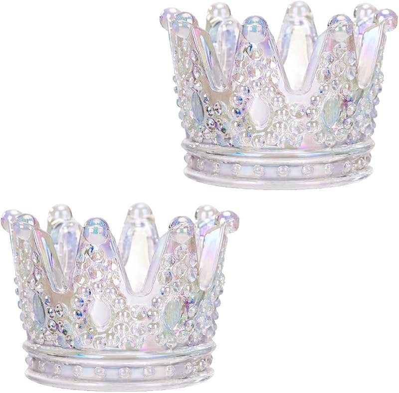 Crystal Glass Candle Holder Set of 2 Crown Shaped Makeup Sponge Beauty Egg Storage Rack Jewelry Watch Nail Art Dappen