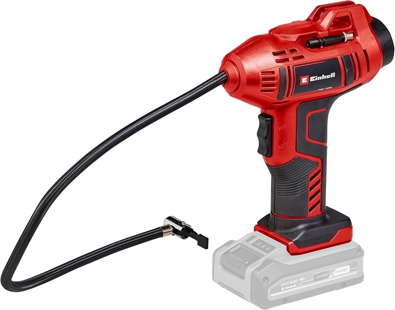 Einhell Power X-Change Cordless Car Tyre Inflator Air Compressor - 18 V, Max. 11 bar, 60cm Compressed Air Hose