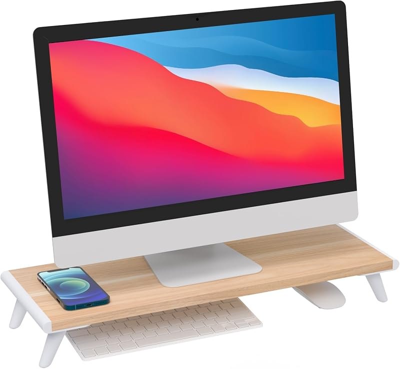 loukin Monitor Stand Riser for Desk, 22.4" × 8.2" Computer Stand, Wood — laptop desk riser for laptop desk riser
