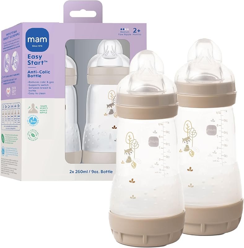 MAM 9oz Easy Start Anti-Colic+ Vented Baby Bottle, 2+ Months, 2 Pk, Unisex — baby bottles for baby bottles