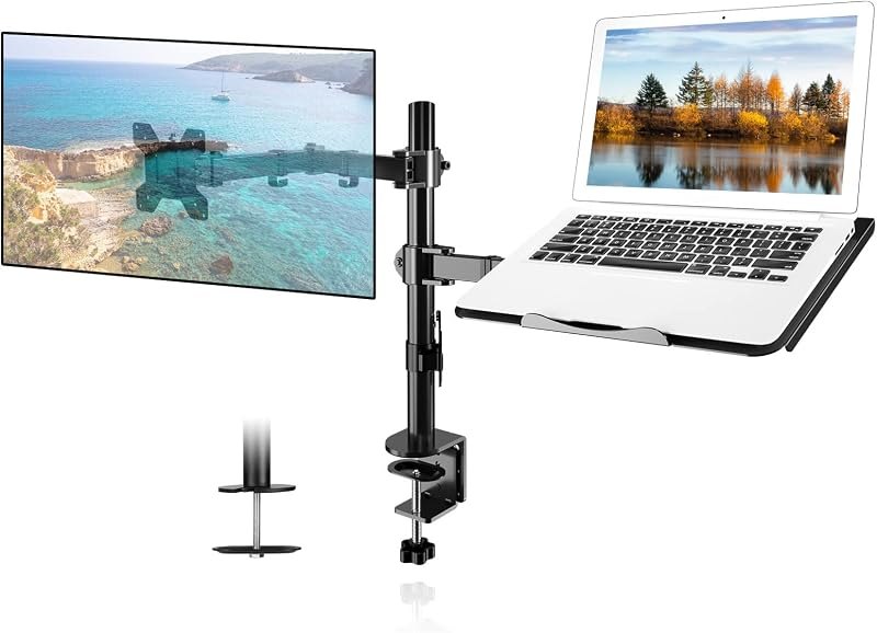 Suptek Monitor and Laptop Mount Holds 13-32 inch Computer Screen, Adjustable Monitor Arm Stand with Laptop Tray for
