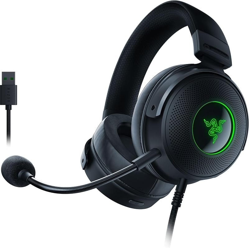 Kraken V3 HyperSense Wired USB Gaming Headset w/Haptic Technology: Triforce Titanium 50mm Drivers - THX Spatial Audio