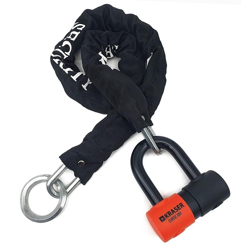 KRASER KR50+120L Motorcycle Chain Lock + Heavy Duty Mini U Disc Lock SRA Approved, Multifunctional Loop, Anti Theft