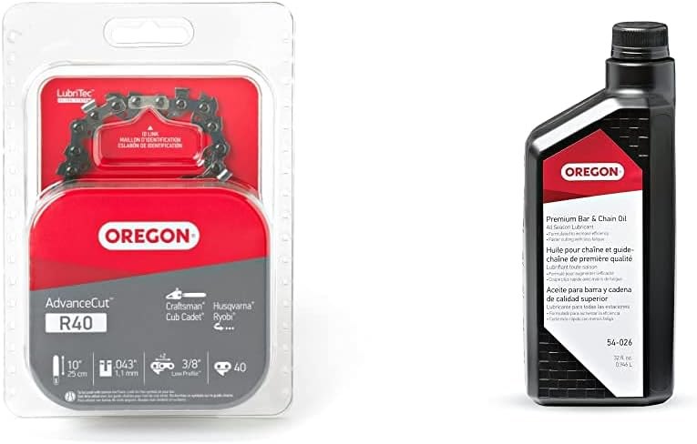 Oregon R40 AdvanceCut 10-Inch Chainsaw Chain, Fits Craftsman, Cub Cadet, Husqvarna, Ryobi,Grey and Premium Bar and
