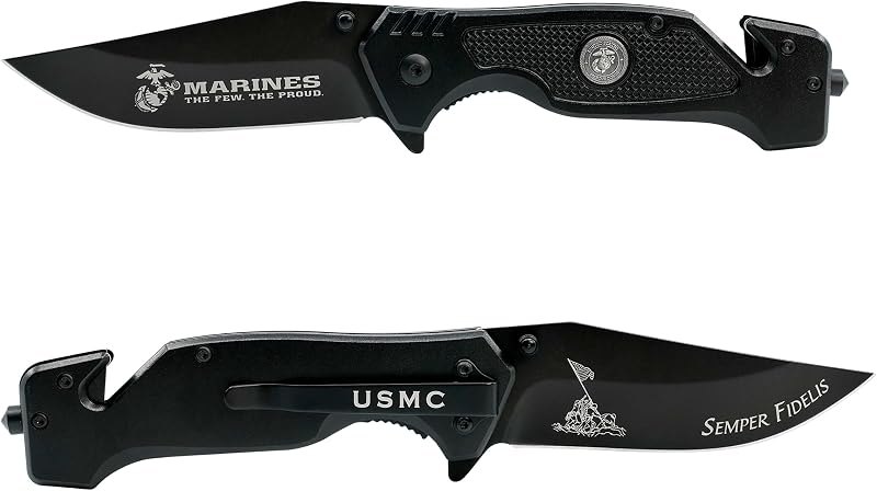 Military Gift Shop USMC Tactical Folding Knife 3.5 Inch Blade-Hunting, Rescue Gift for Marines, Black — best hunting