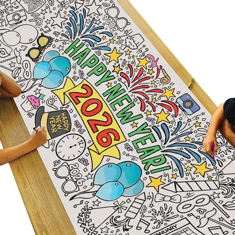 Tiny Expressions New Years Coloring Tablecloth — new years eve party tablecloth for new years eve party