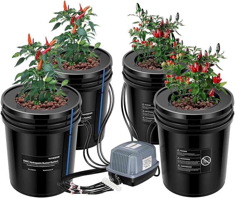 VIVOSUN DWC Hydroponics Grow System with Top Drip Kit 4 Buckets — hydroponics hydroponic reservoir for hydroponics