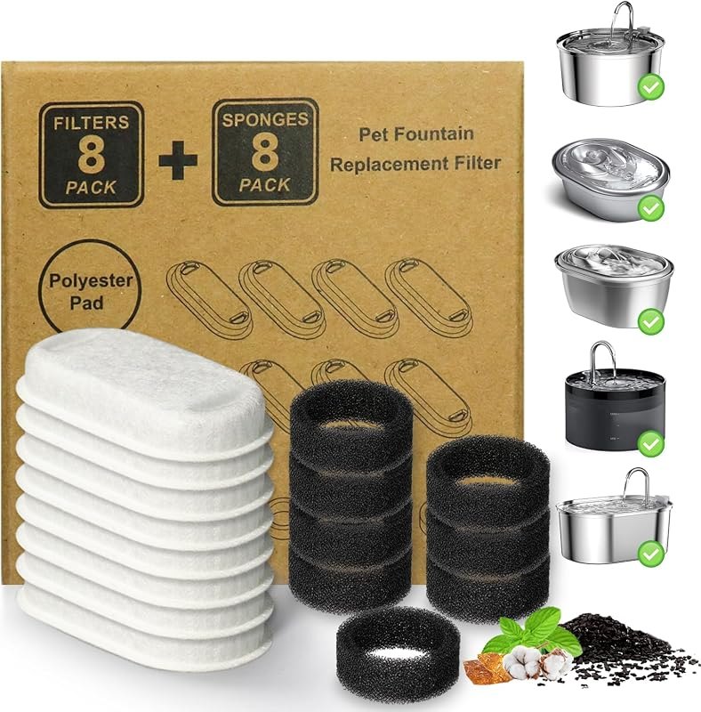 Cat Water Fountain Filter 16Pcs Fit 101oz/3L Stainless Steel Pet Fountain — stainless pet water fountain for stainless