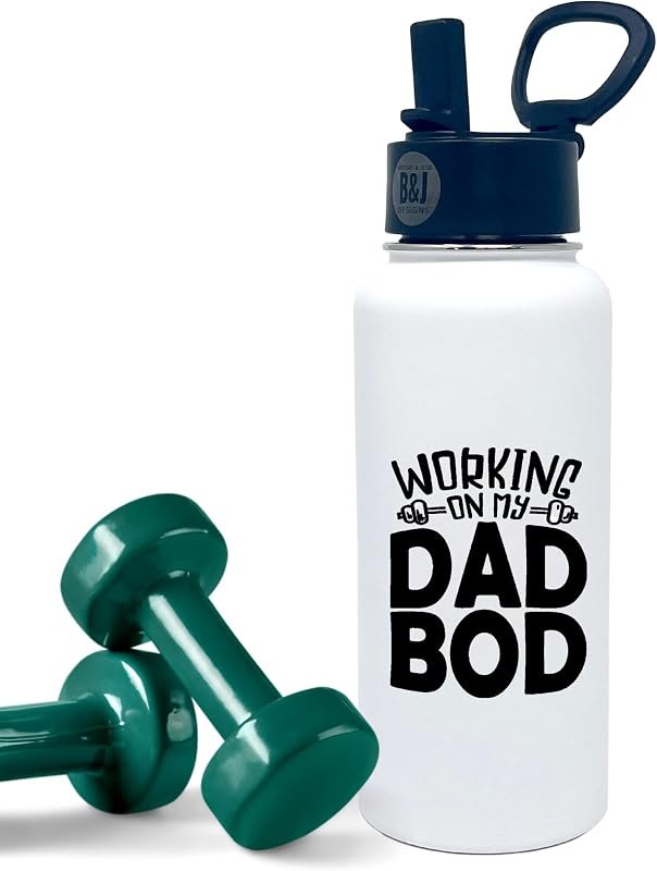 Working on my Dad Bod Water Bottle Insulated 32 oz - Funny Insulated Water Bottle for Men - Stainless Steel Coffee
