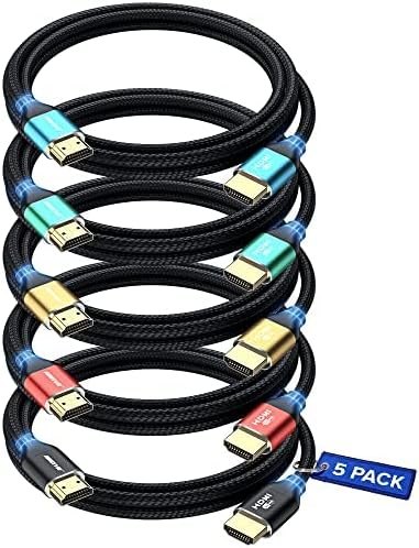 Maximm HDMI 2.1 Cable 8K Multicolor 10Ft 5PK, 48 Gbps, Braided, eARC, HDR — certified 8K for hdmi cable