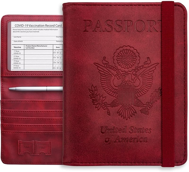 Travel Passport Holder Wallet, RFID Blocking Passport Cover, Red
