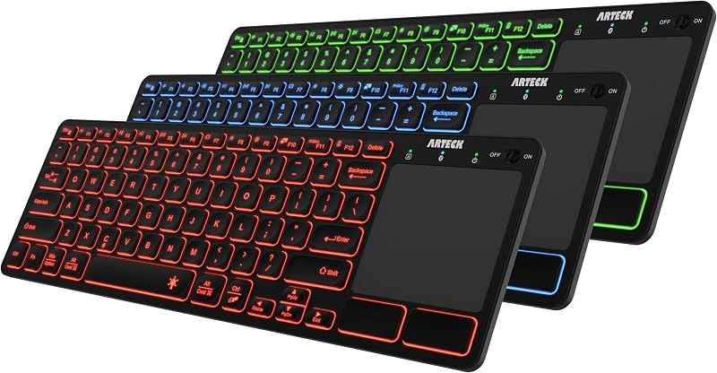 Arteck Universal Backlit 7-Colors Bluetooth Touch TV Keyboard with Easy Media Control and Build-in Touchpad for