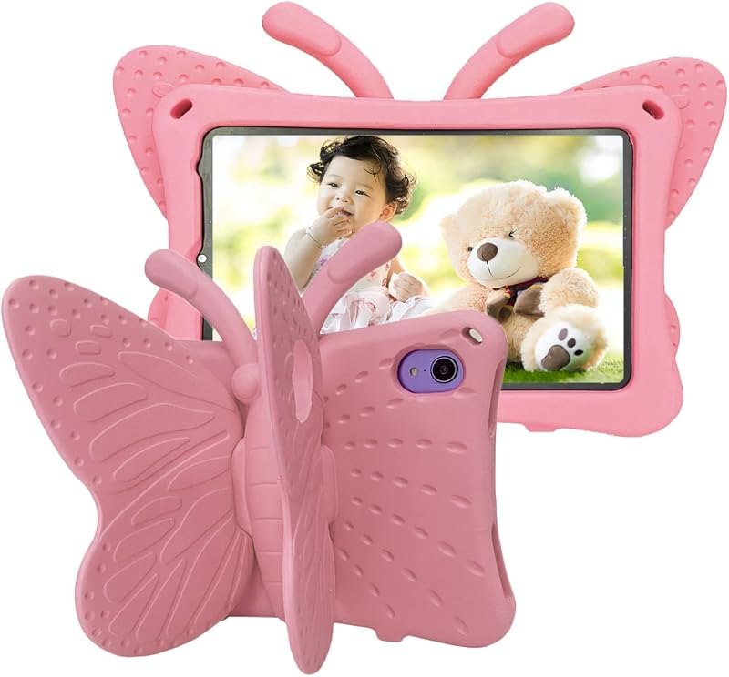 Case for iPad mini 7 A17 Pro Mini 6 8.3 Inch iPad mini Case for Kids, Cute Butterfly Shockproof EVA Foam Stand Cover