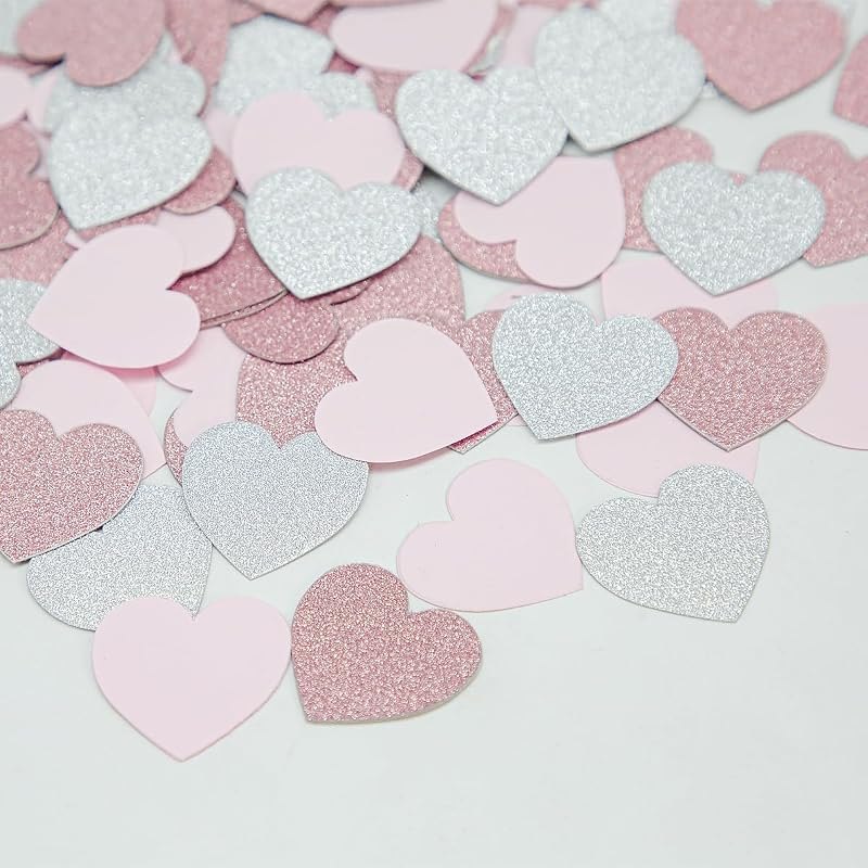 Rose Gold Pink Silver Party Decorations - 300pcs Paper Heart Confetti for Engagement Mothers Day Wedding Anniversary
