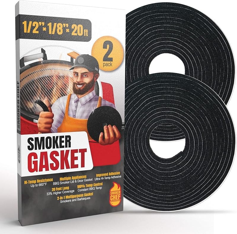 XXL 20 FT Grill Gasket for Smokers - Black 1/2’’ x 1/8’’ Hi Temp Seal Smoker Gasket — best bbq offset smoker for bbq