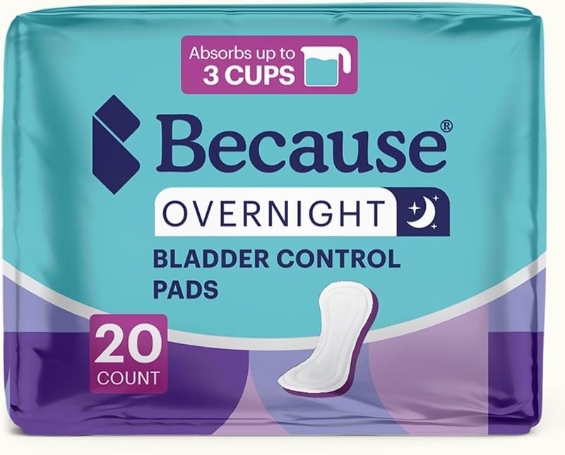 Because Incontinence Pads for Women - Extra Heavy Absorbency, Overnight Postpartum Incontinence Liners, 12hr Nighttime