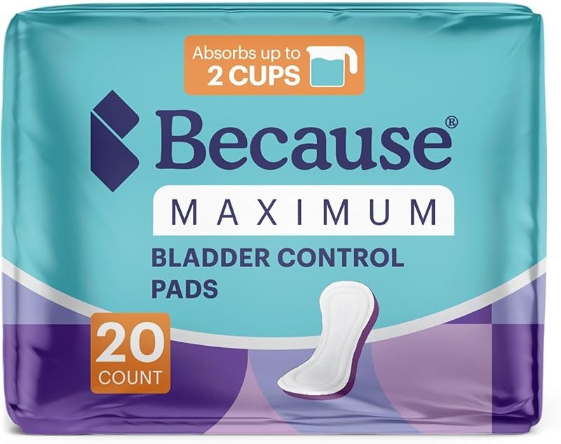 Because Incontinence Pads for Women - Maximum Absorbency, Postpartum Liners, Up to 100% Leak-Free Protection, Discreet