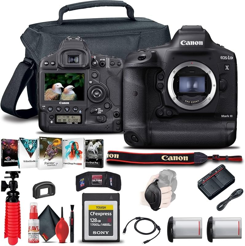 Canon EOS-1D X Mark III DSLR Camera (Body Only) with Tripod Bundle — photography cfexpress case for card holder
