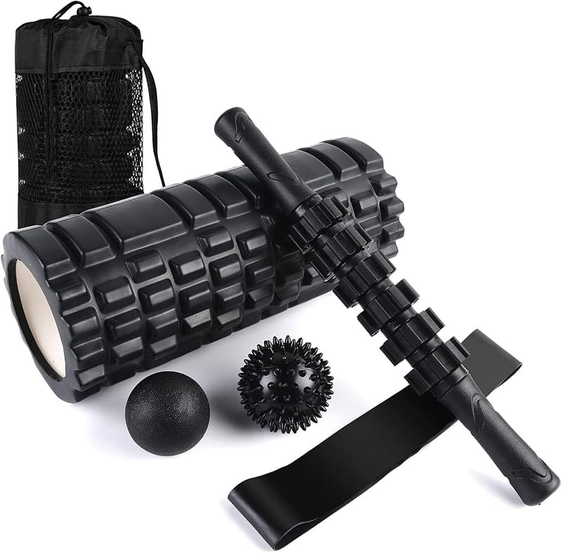6 in1 Foam Roller Set, Trigger Point Foam Roller, Yoga Stick, Massage Ball, Fixation Ball, Fitness Stretching Strap