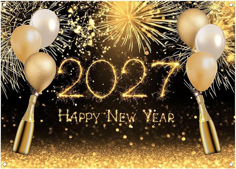 2027 Happy New Year Backdrop New Year Eve Party Banner 7x5FT 12389 — new years eve party decorations for new years eve