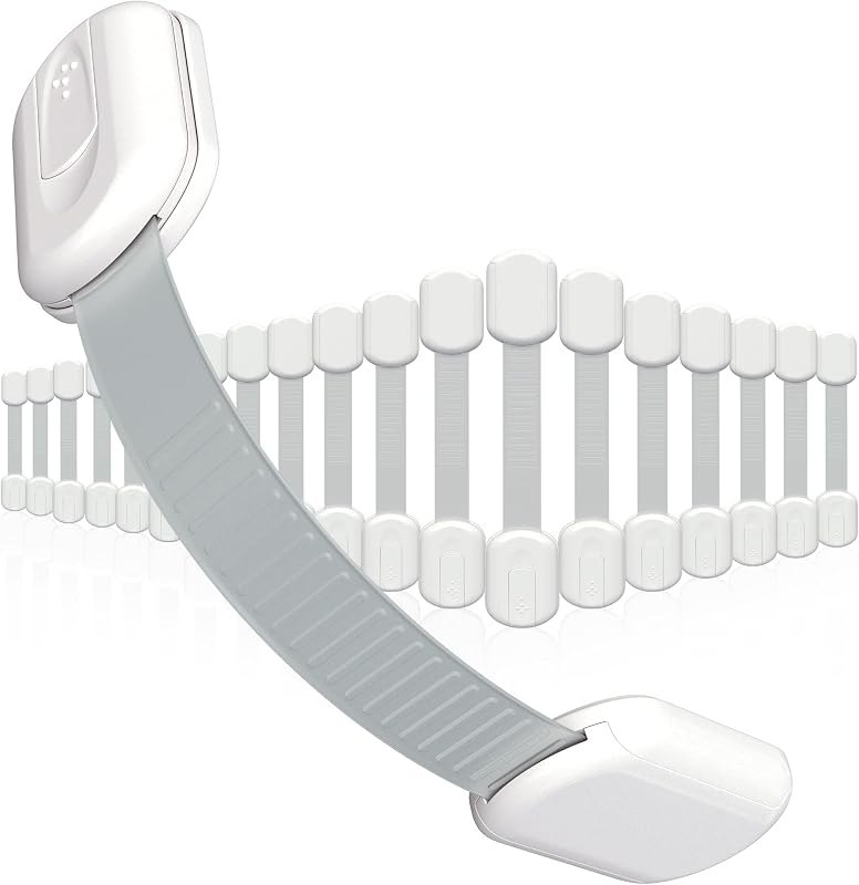 Baby Proof Strap Locks (20-Pack) by Skyla Homes - No Tools or Screws Needed, Wipes Included - Multipurpose Cabinet