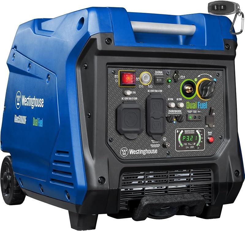 Westinghouse 5000 Peak Watt Super Quiet Dual Fuel Portable Inverter Generator, Remote Electric Start, Gas & Propane